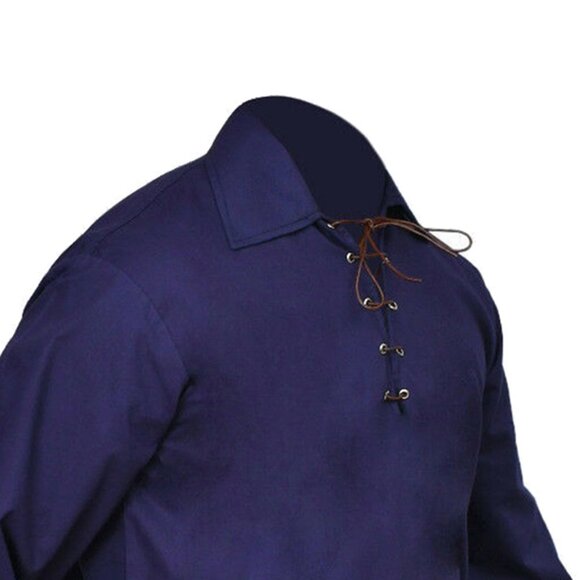 Men Scottish Traditional Jacobite Shirt Highlander Black Lace-up Front Shirt - Picture 3 of 8